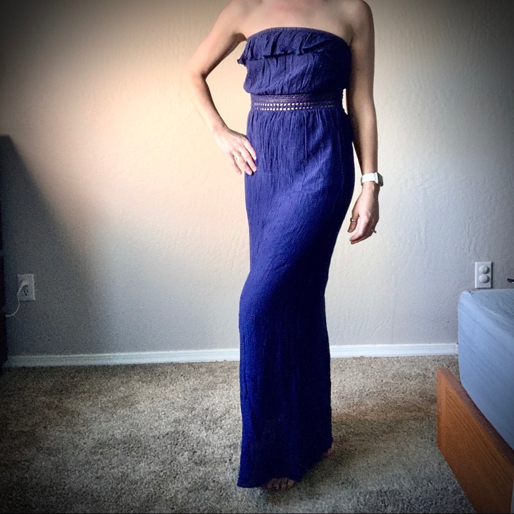 Navy Maxi Strapless Dress